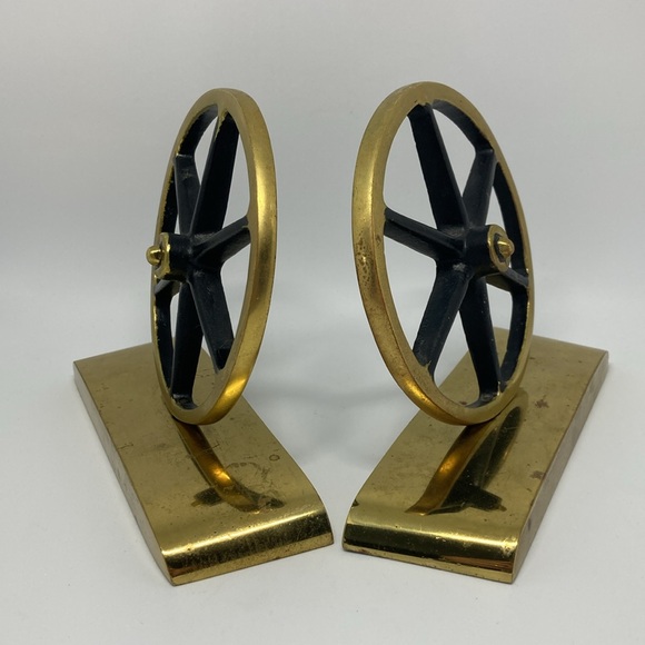1960 Virginia Metal Works Polished Brass Wagon Wheel Bookends - Picture 8 of 13